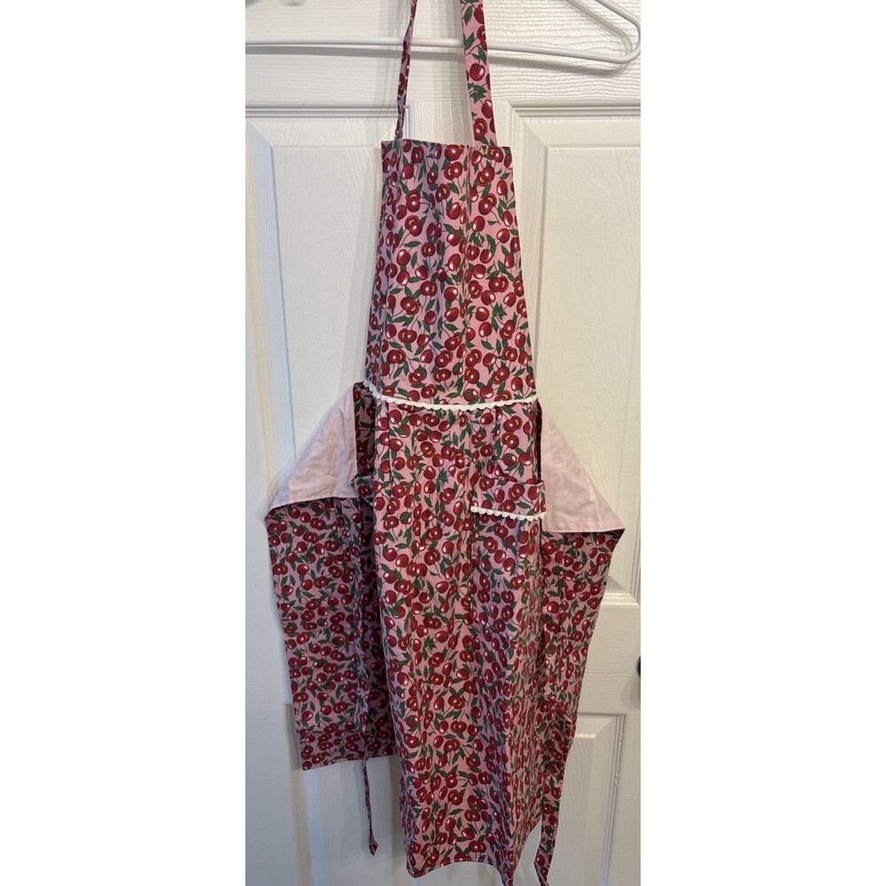 Bib Apron for women Pockets Cherries Rainbow Detail Pink